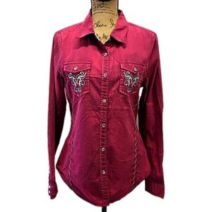 Cowgirl Legend Western Snap Shirt Embroidered Pink Boho Rodeo Top L Long Sleeve